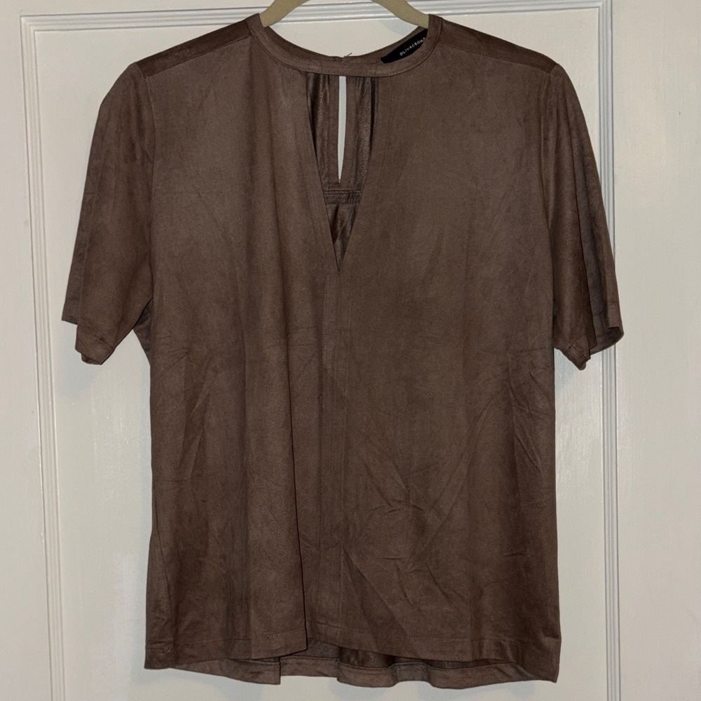 Olivaceous Suede Tan Short Sleeve Top